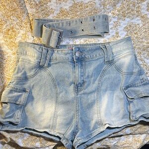 Hot Kiss Light Blue Jean Shorts with Belt